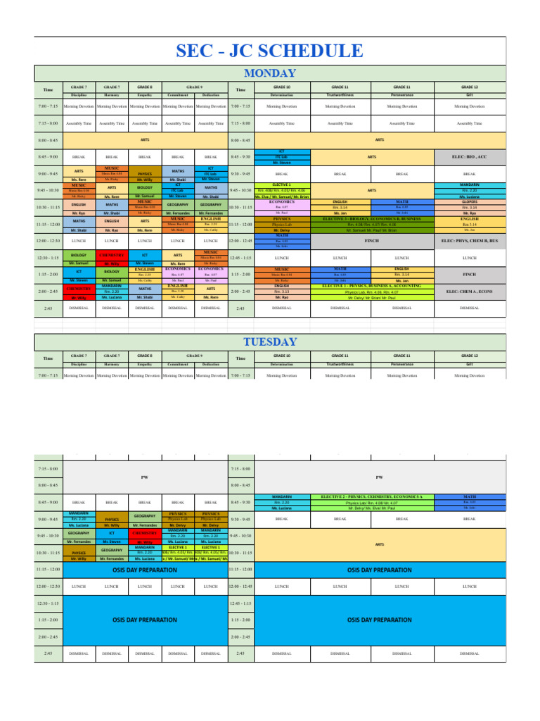 SEC JC Weekly Class Schedule | PDF | Natural Sciences | Physical Sciences