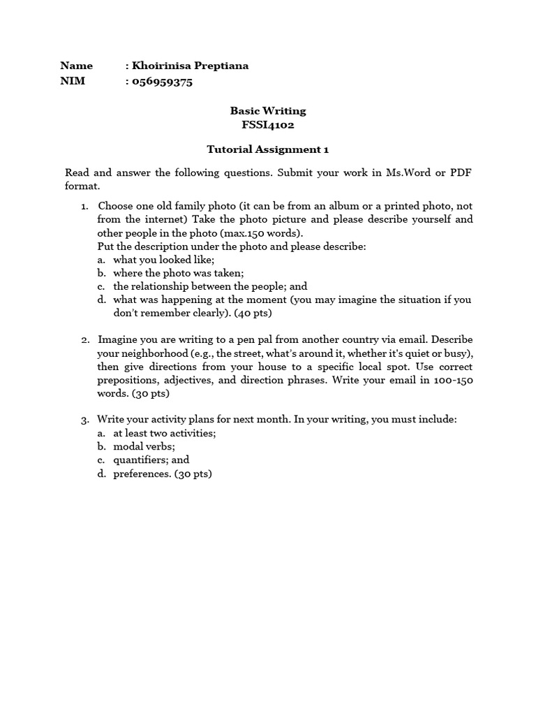 Writing Assignment: Personal Reflections | PDF | Languages | Foreign ...