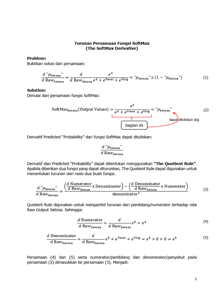 Derivatif Fungsi SoftMax untuk Setosa | PDF