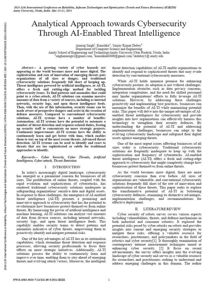 AI-Enabled Threat Intelligence in Cybersecurity | PDF | Computer ...