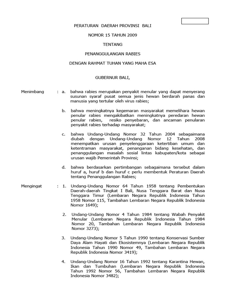 Peraturan Penanggulangan Rabies Bali | PDF