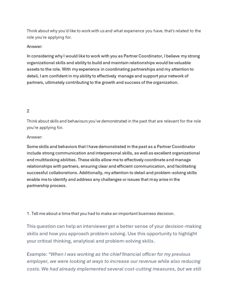 Partner Coordinator Interview Insights | PDF | Cognition | Social ...