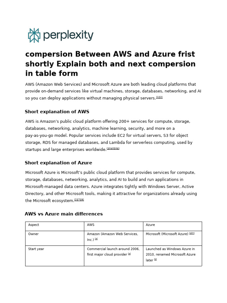 Compersion Between AWS and Azure Frist Shortly Exp (1) | PDF | Amazon ...