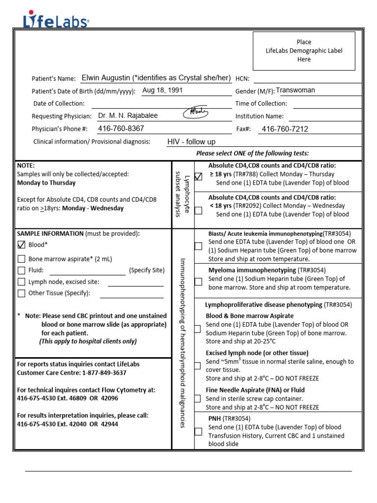 Flow Cytometry Test Requisition Form | PDF | Cd4 | Lymphatic System