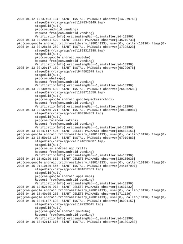 Android Package Install and Delete Logs | PDF | Software | Multimedia