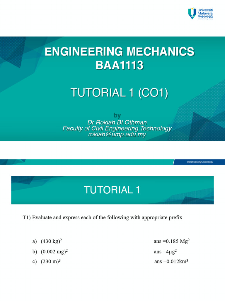 Engineering Mechanics Tutorial 1 Solutions | PDF