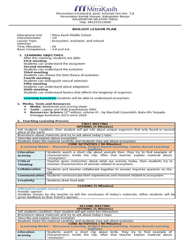 Biology Lesson Plan: Ecosystems & Evolution | PDF | Project Based ...