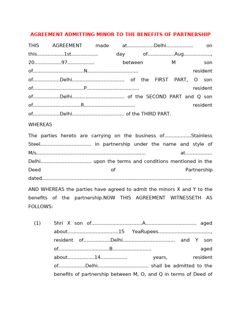 Minor Admission to Partnership Agreement | PDF