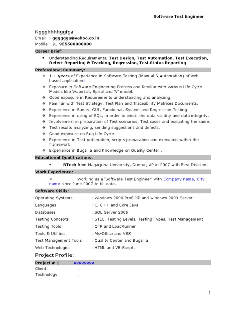 Software Test Engineer Resume | PDF