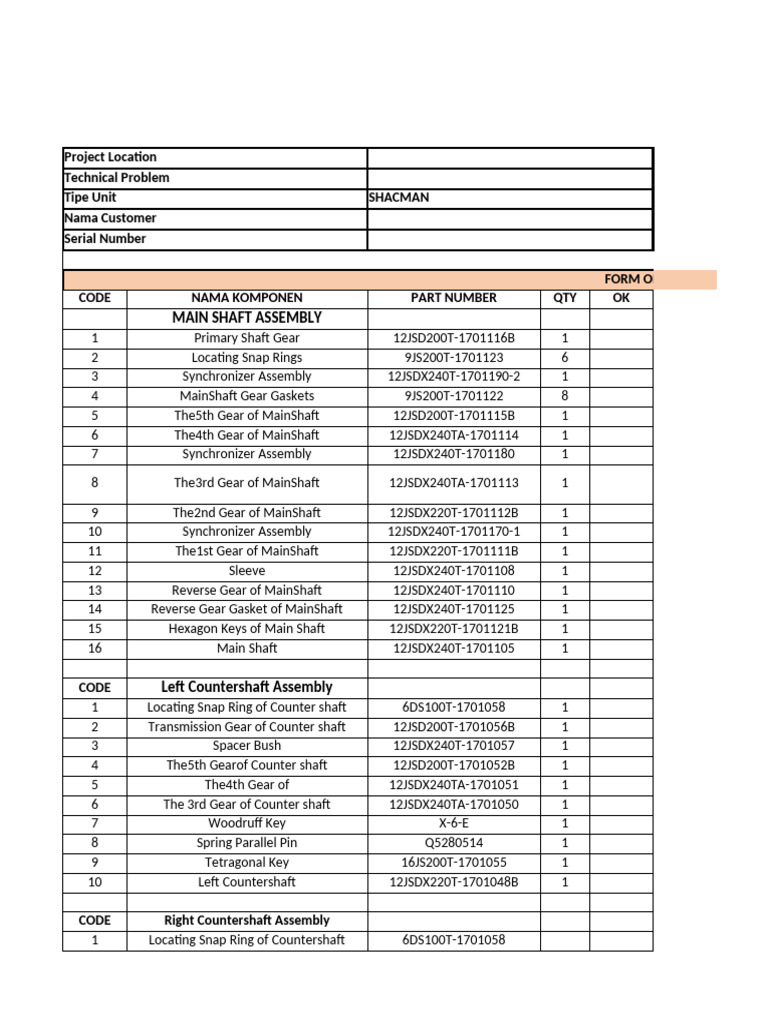 SHACMAN Transmission Parts Order Form | PDF | Electrical Connector | Screw
