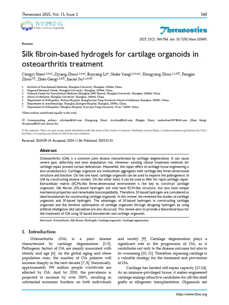 Silk Hydrogels for Cartilage Organoids | PDF | Cartilage | Tissue ...