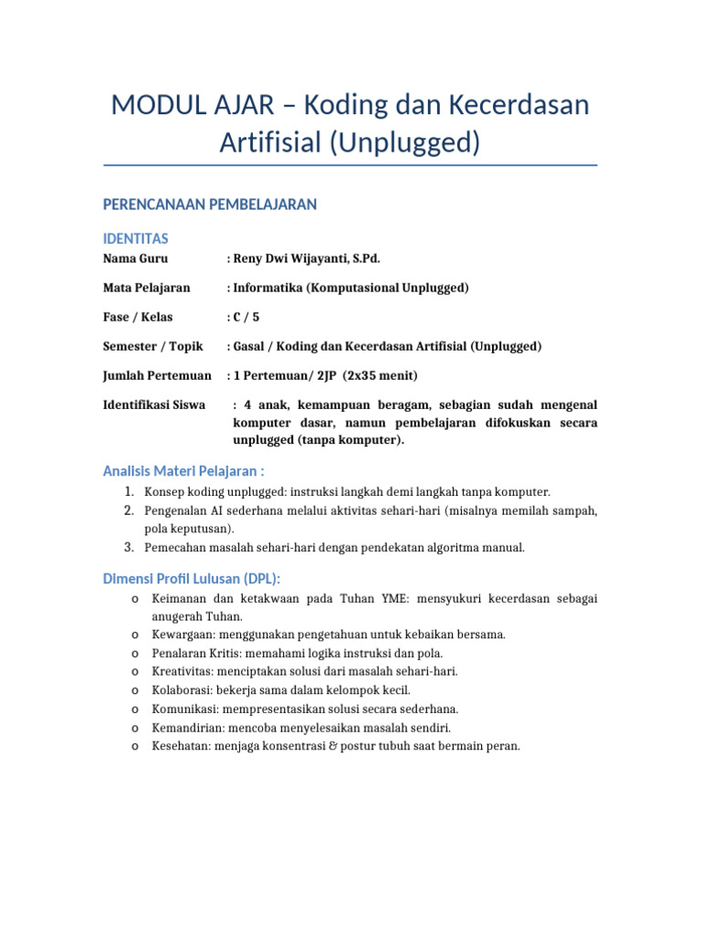 Koding Unplugged dan AI untuk Siswa | PDF