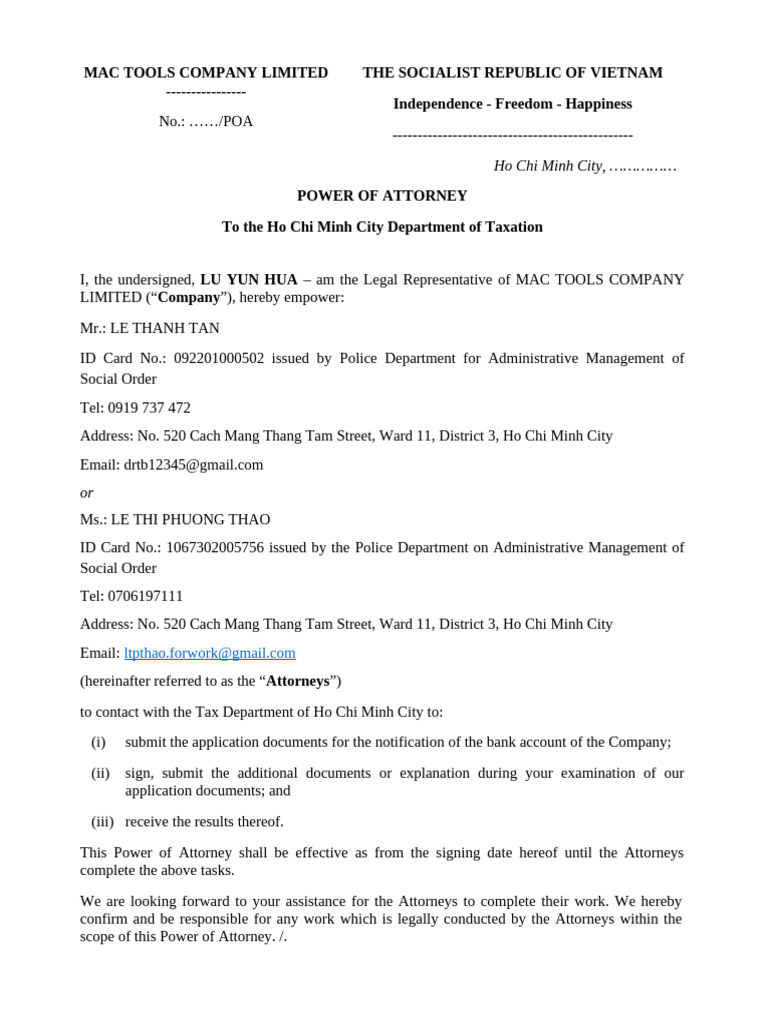 6.2. PoA of Notice of Bank Account Info (En) | PDF
