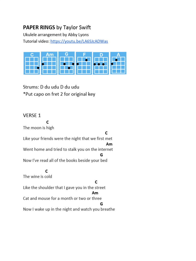 Taylor Swift's Paper Rings Ukulele Tutorial | PDF