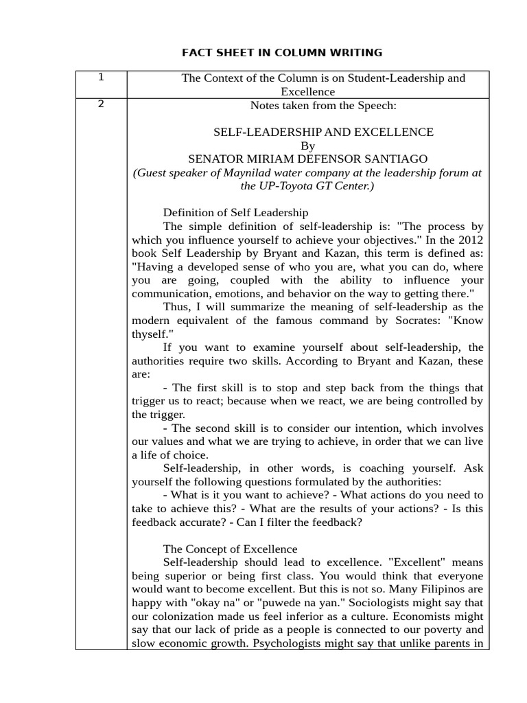 Self-Leadership for Excellence in Students | PDF | Leadership | Social ...