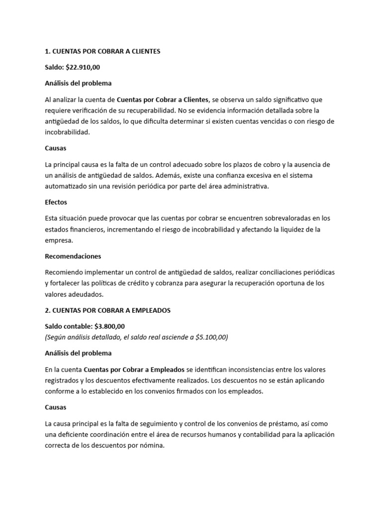 Análisis de Cuentas por Cobrar y Provisión | PDF | Estado financiero ...