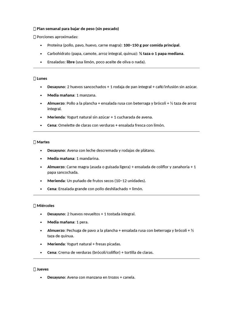 Plan semanal de dieta sin pescado | PDF | ensalada | Almuerzo
