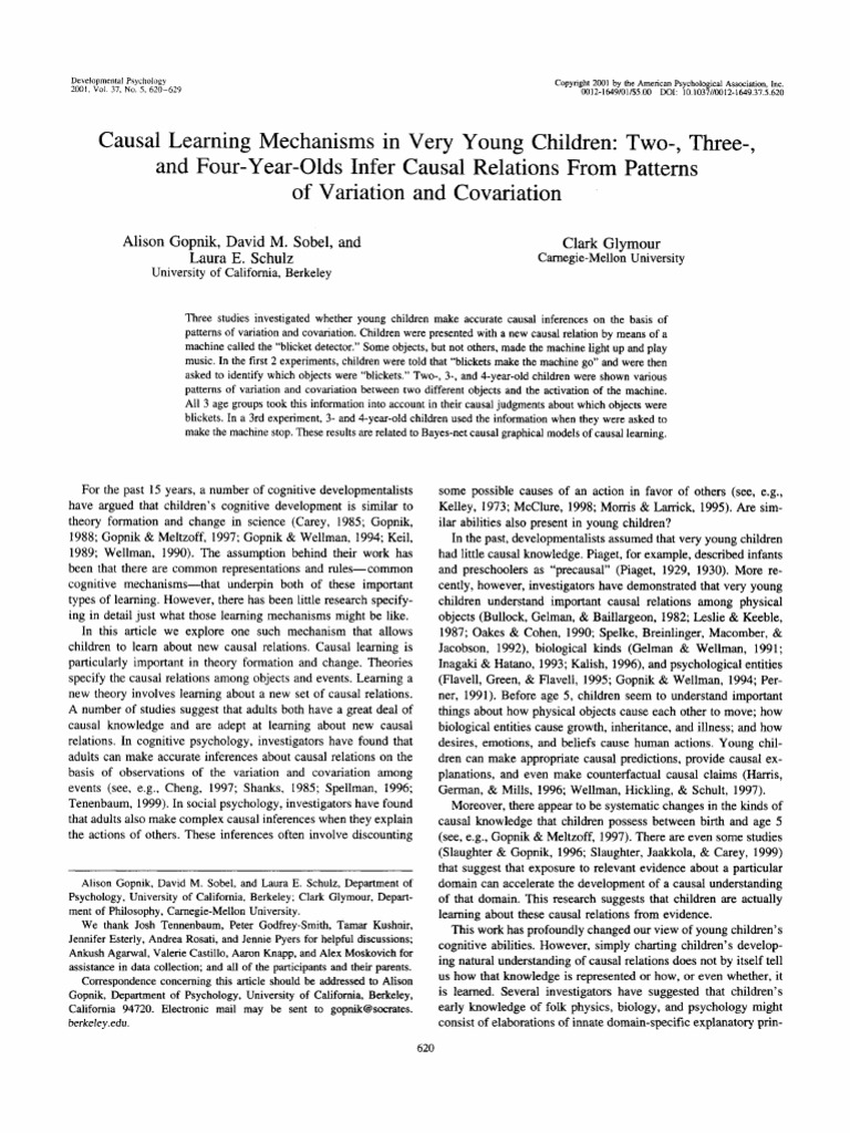 Causal Learning Mechanisms in Very Young Children | PDF