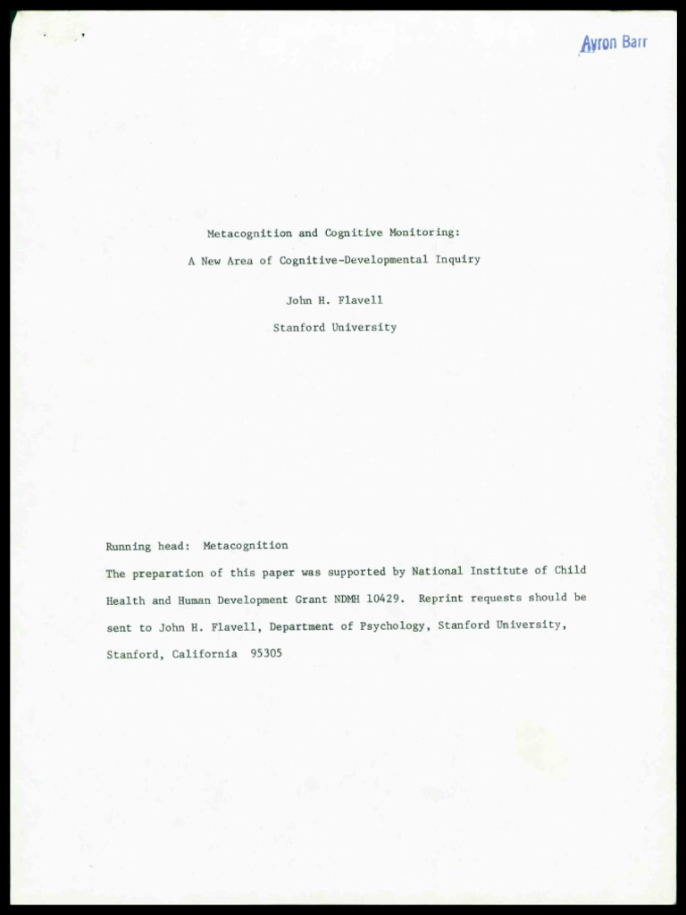 Metacognition and Cognitive Monitoring Insights | PDF | Metacognition ...