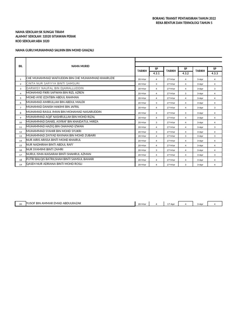 Rekod Transit Rbt Thn 5 2022 | PDF