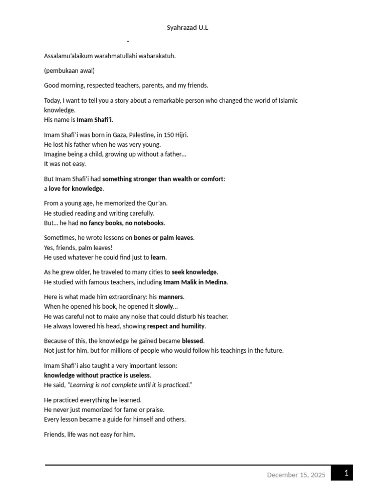 Storytelling About Imam Shafi i | PDF