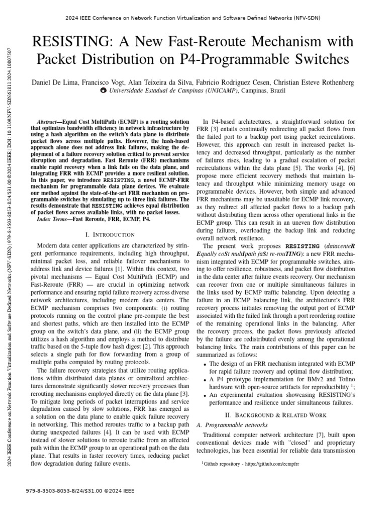 RESISTING A New Fast-Reroute Mechanism With Packet Distribution On P4 ...