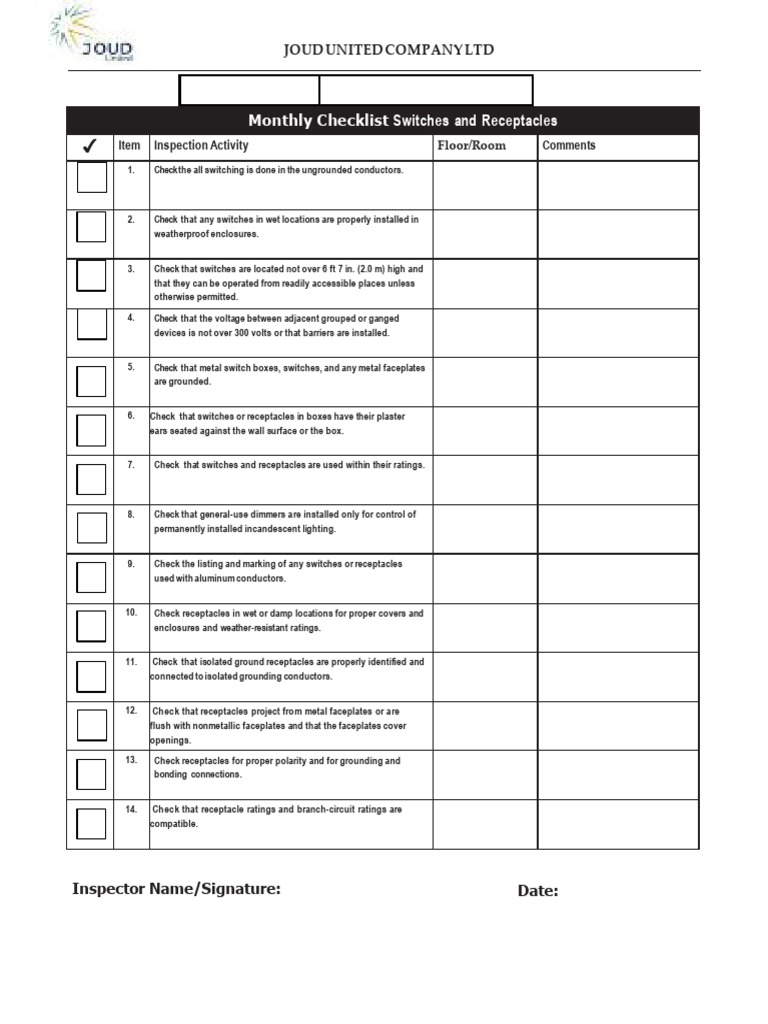 Monthly Electrical Inspection Checklist | PDF