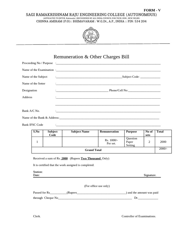 Remuneration Bill for Paper Setter | PDF