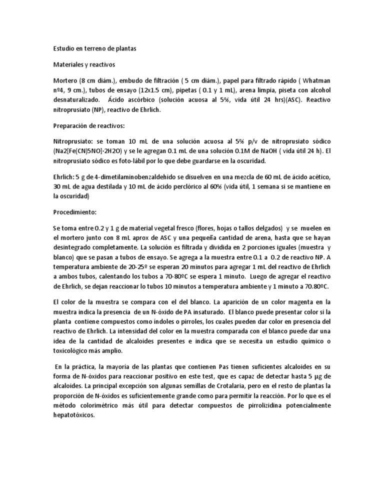 Método colorimétrico con reactivo de Ehrlich