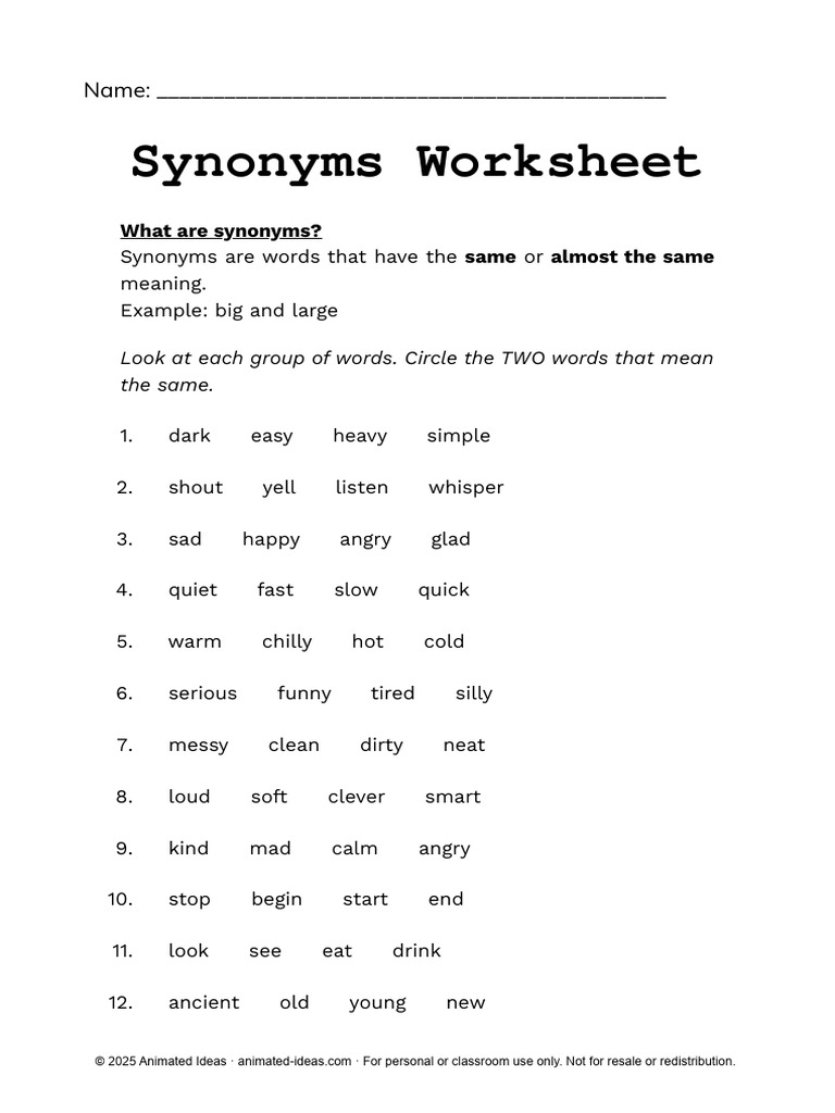 Synonyms and Antonyms Worksheets | PDF | Chess | Chess Theory