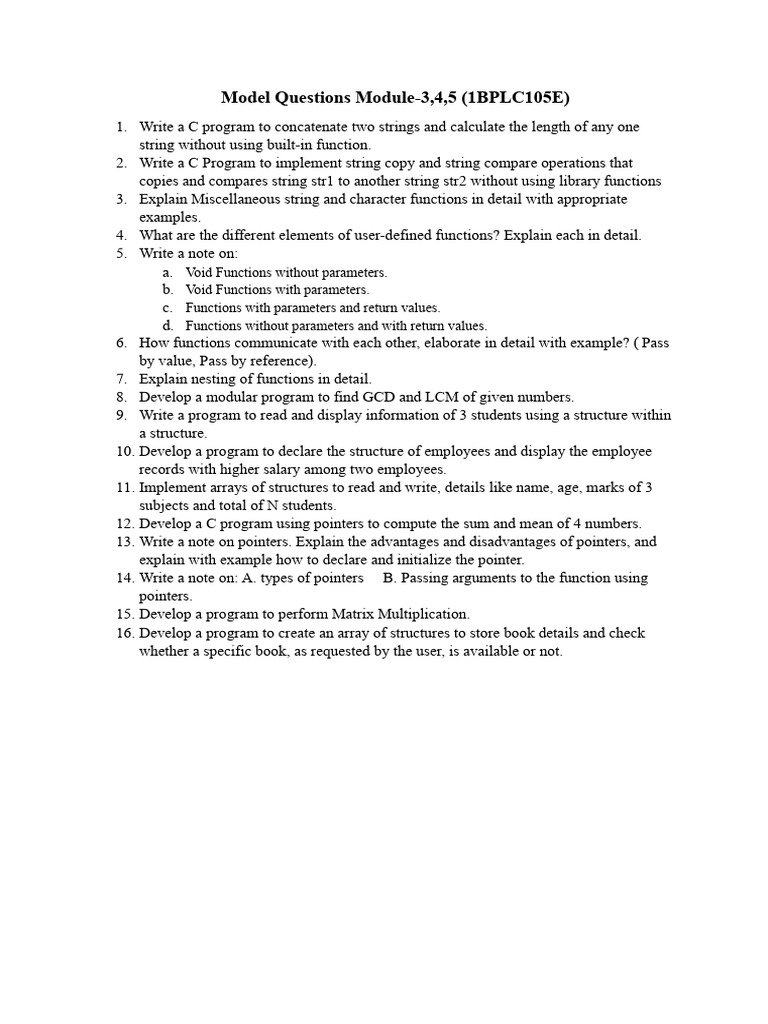 C Programming Questions and Exercises | PDF