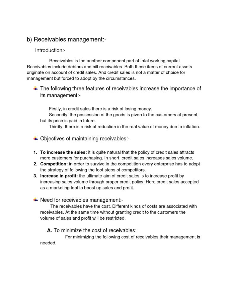 B) Receivables Management:-: Introduction | PDF | Risk Management ...