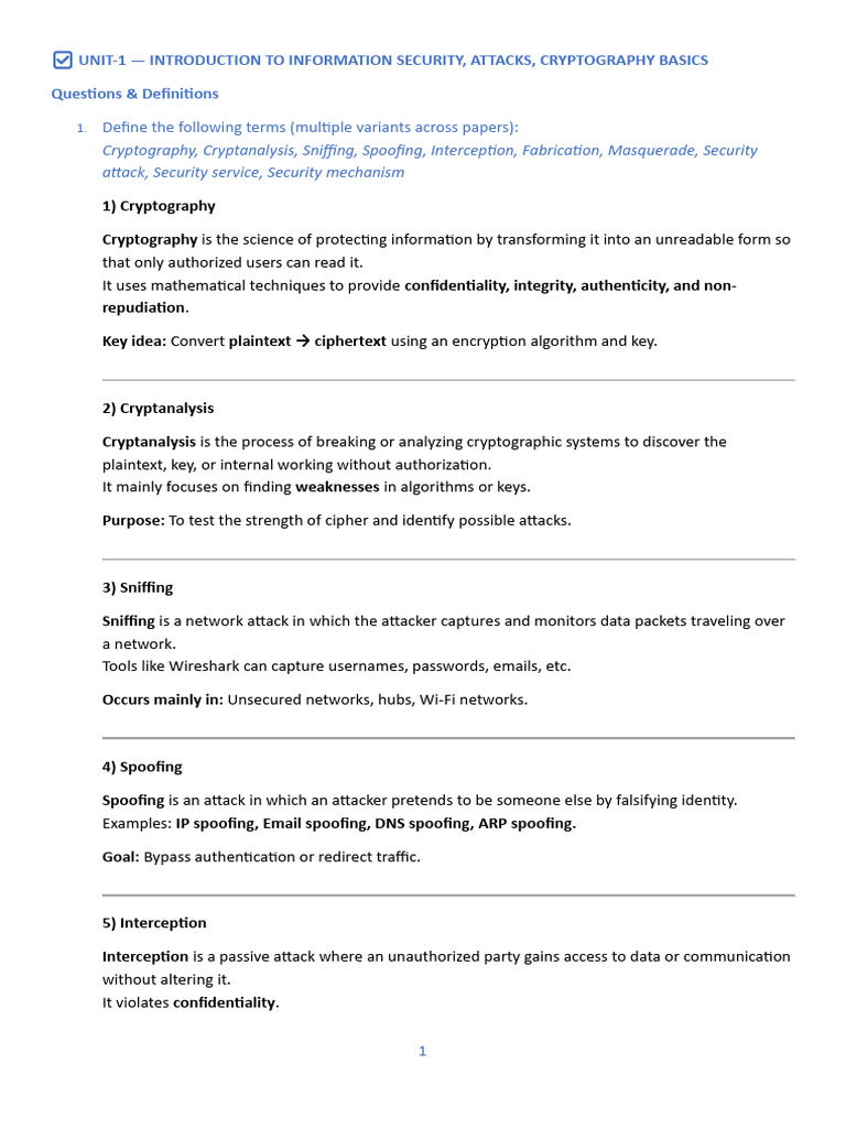 Introduction to Information Security Concepts | PDF | Key (Cryptography ...