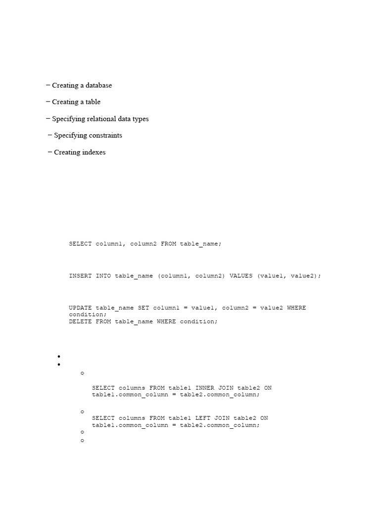 SQL Database Creation and Management Guide | PDF | Sql | Database Index