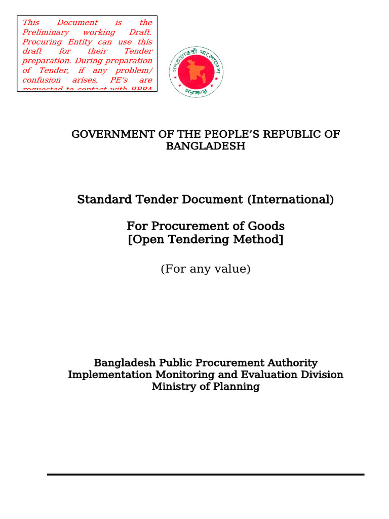 Bangladesh Standard Tender Document | PDF | Specification (Technical ...