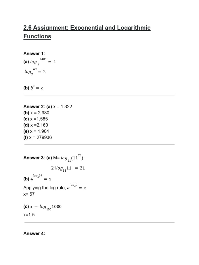 Exponential and Logarithmic Functions Guide | PDF | Logarithm ...