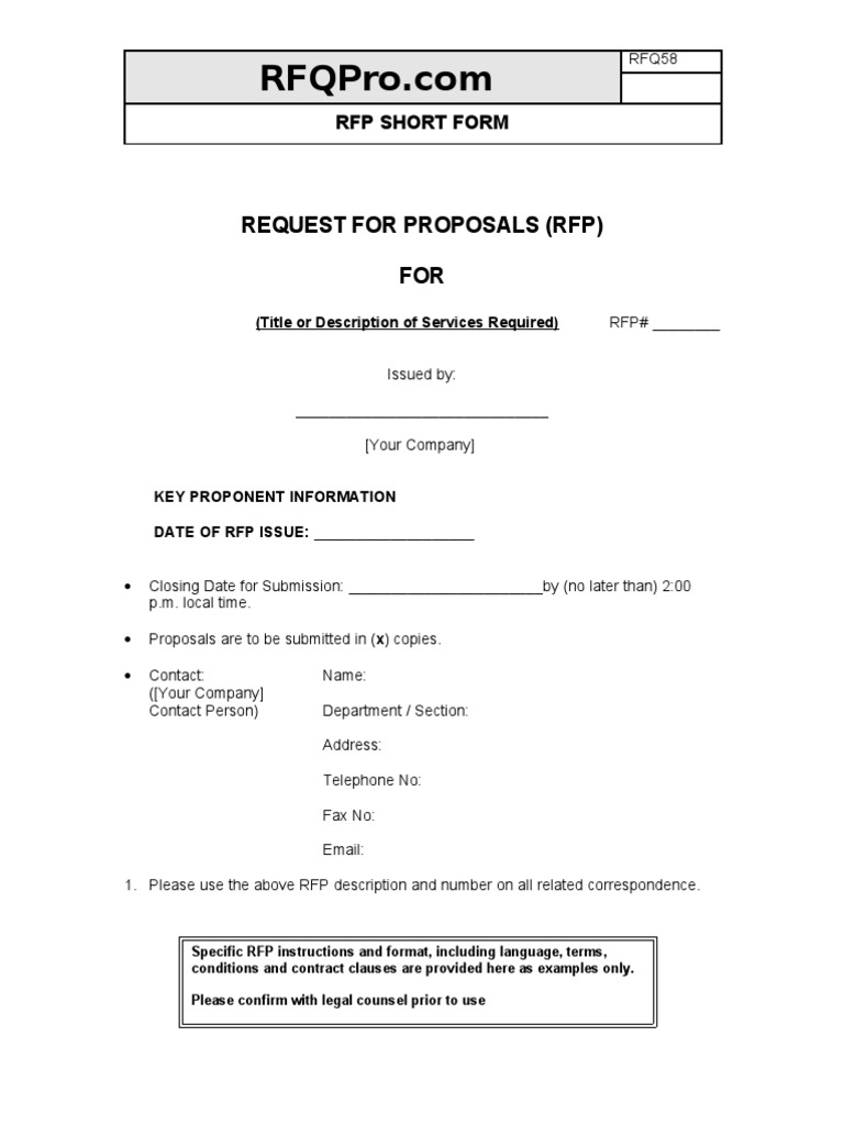 Rfq58 - RFP Short Form | PDF | Request For Proposal | Project Management