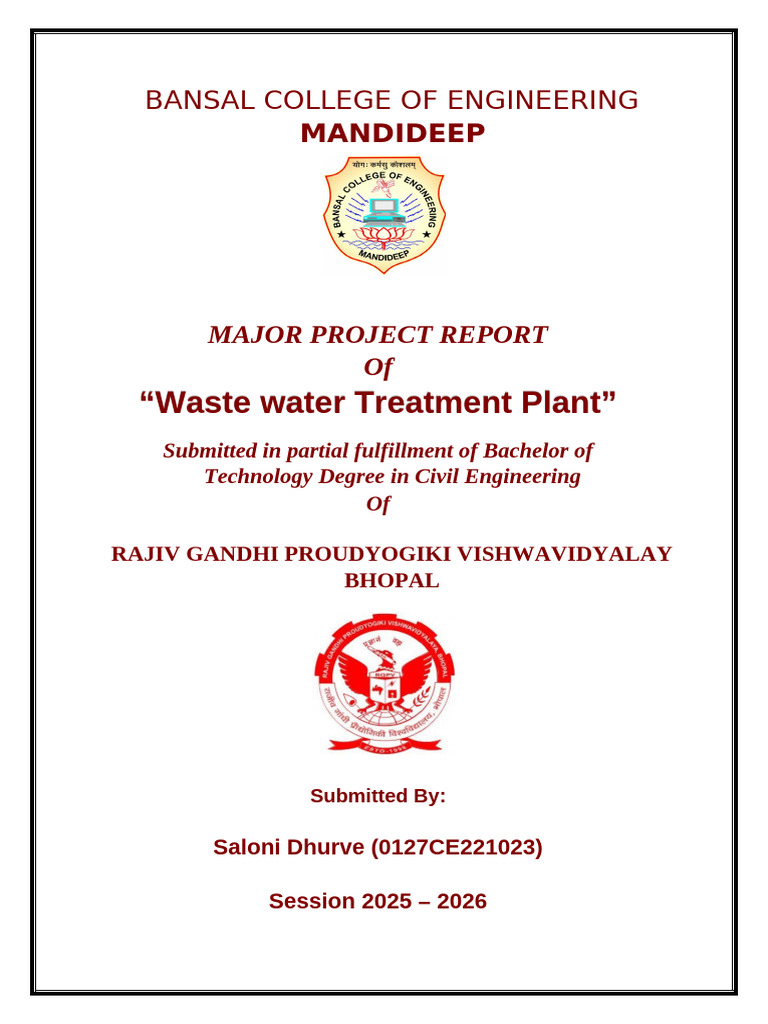 Wastewater Treatment Plant Project Report | PDF | Sewage Treatment ...