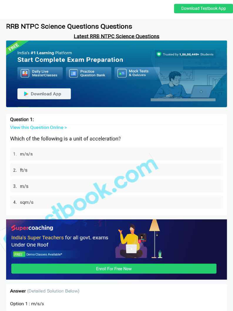 RRB NTPC Science Questions 64b552d05892952591cb95c6 | PDF