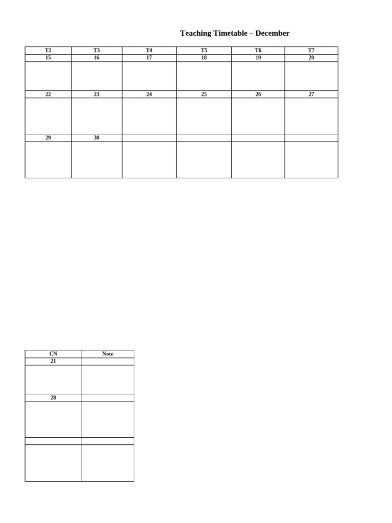 December Teaching Timetable | PDF