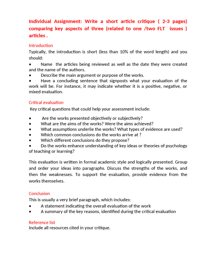 Final Exam Article Critique Requirements +Samples ...