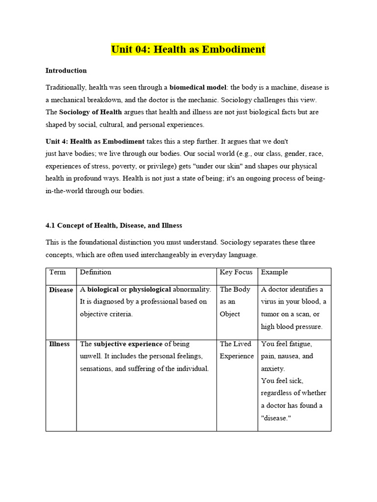 Understanding Health as Embodiment | PDF | Health Equity | Embodied ...
