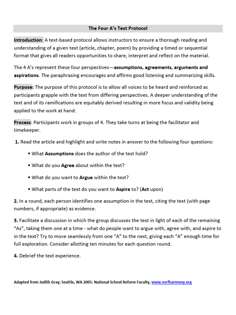 Four A's Text Protocol Guide | PDF