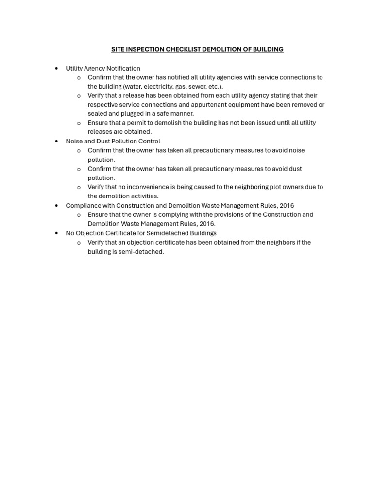 Demolition Site Inspection Checklist | PDF