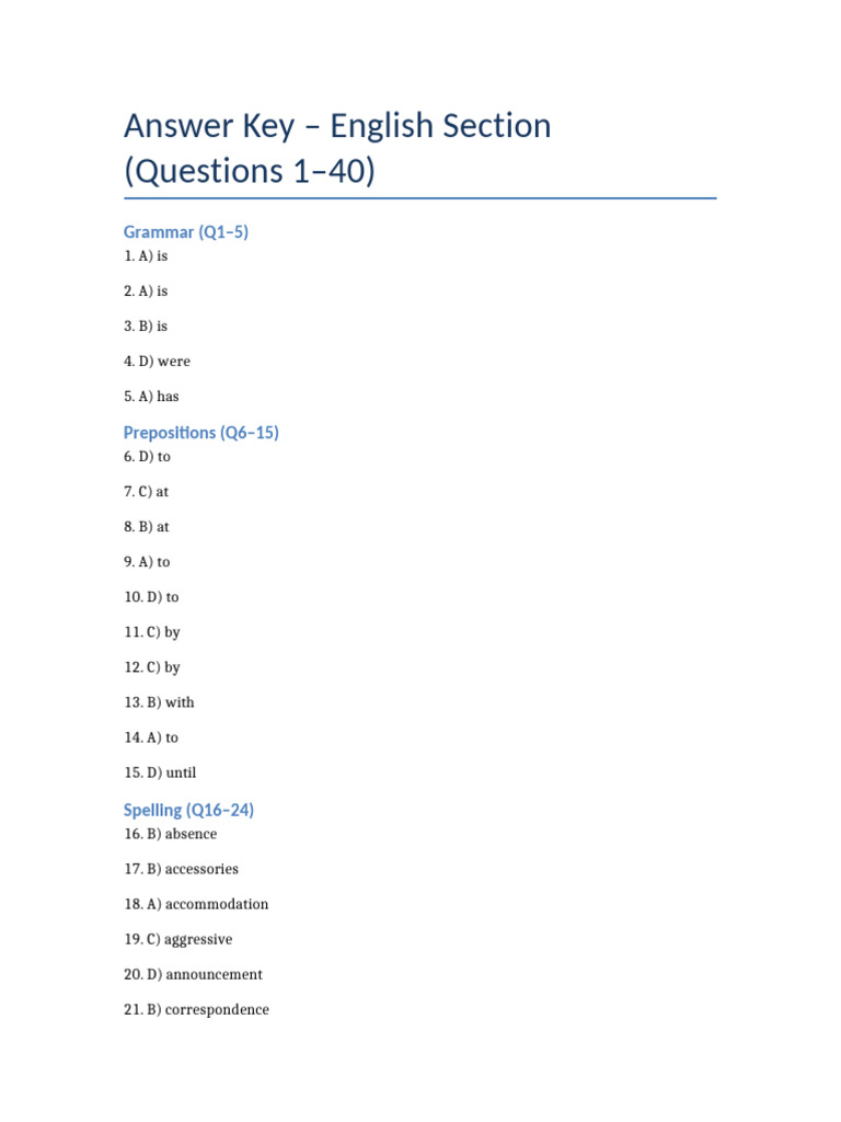 English Section Answer Key | PDF