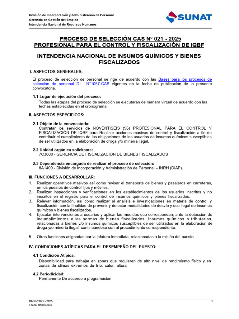 Convocatoria CAS 021-2025: Control IQBF | PDF | Gestión de recursos humanos