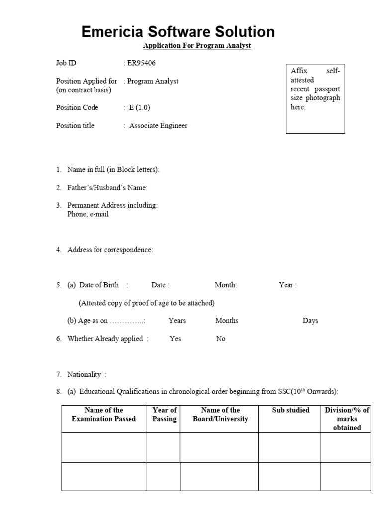 Program Analyst Application Form | PDF