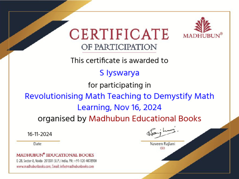 Certificate For S Iyswarya For - Revolutionising Math Teachi... | PDF