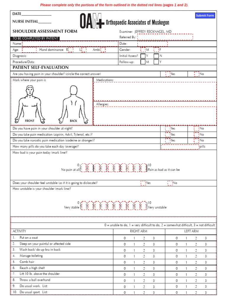 Shoulder Assessment Form Template | PDF | Anatomical Terms Of Motion ...