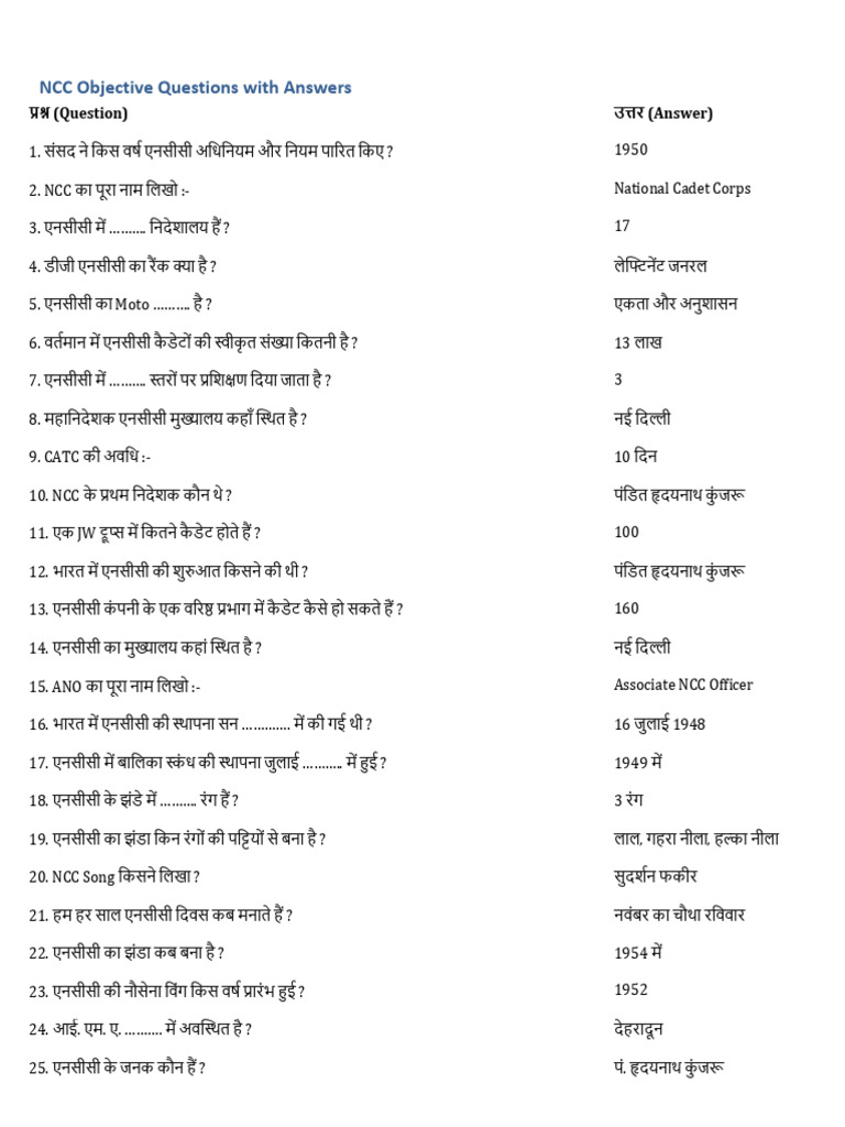 NCC General Question | PDF